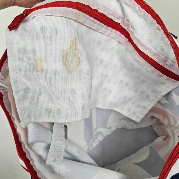 Disney Parks Mickey Mouse Tote Bag Stars and Stripes Zip Top Double Handle Red - Picture 5 of 6